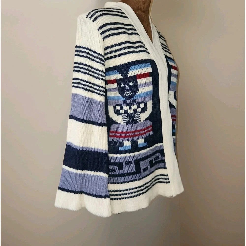 Vintage Open Cardigan Womens Southwest Aztec 70s‎ Flare Sleeve Striped S/M Knit